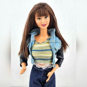 Fashion Doll with Denim Jacket and Striped Top